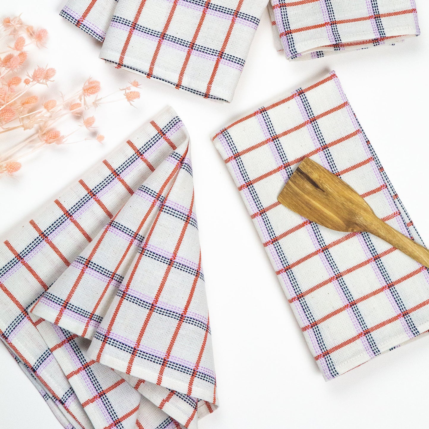 San Lucas Plaid White & Orange Napkins