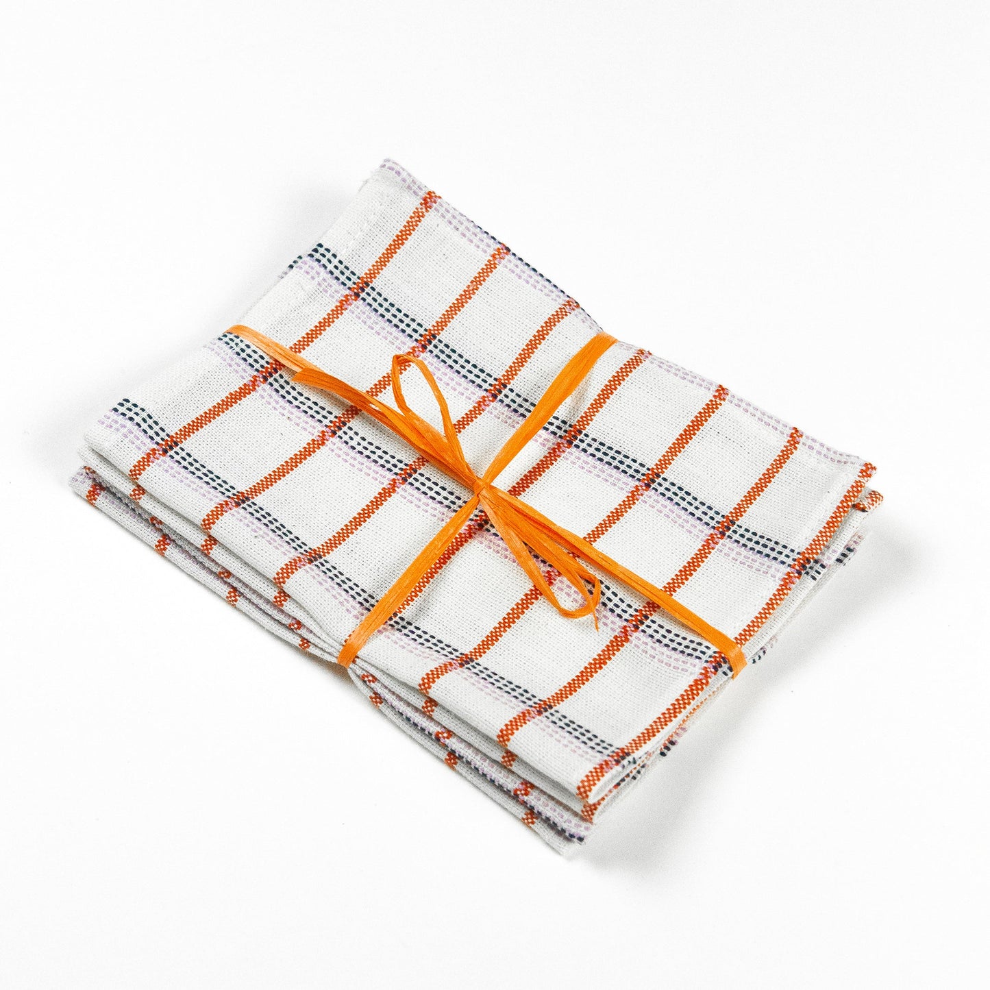 San Lucas Plaid White & Orange Cocktail Napkins Set of 4