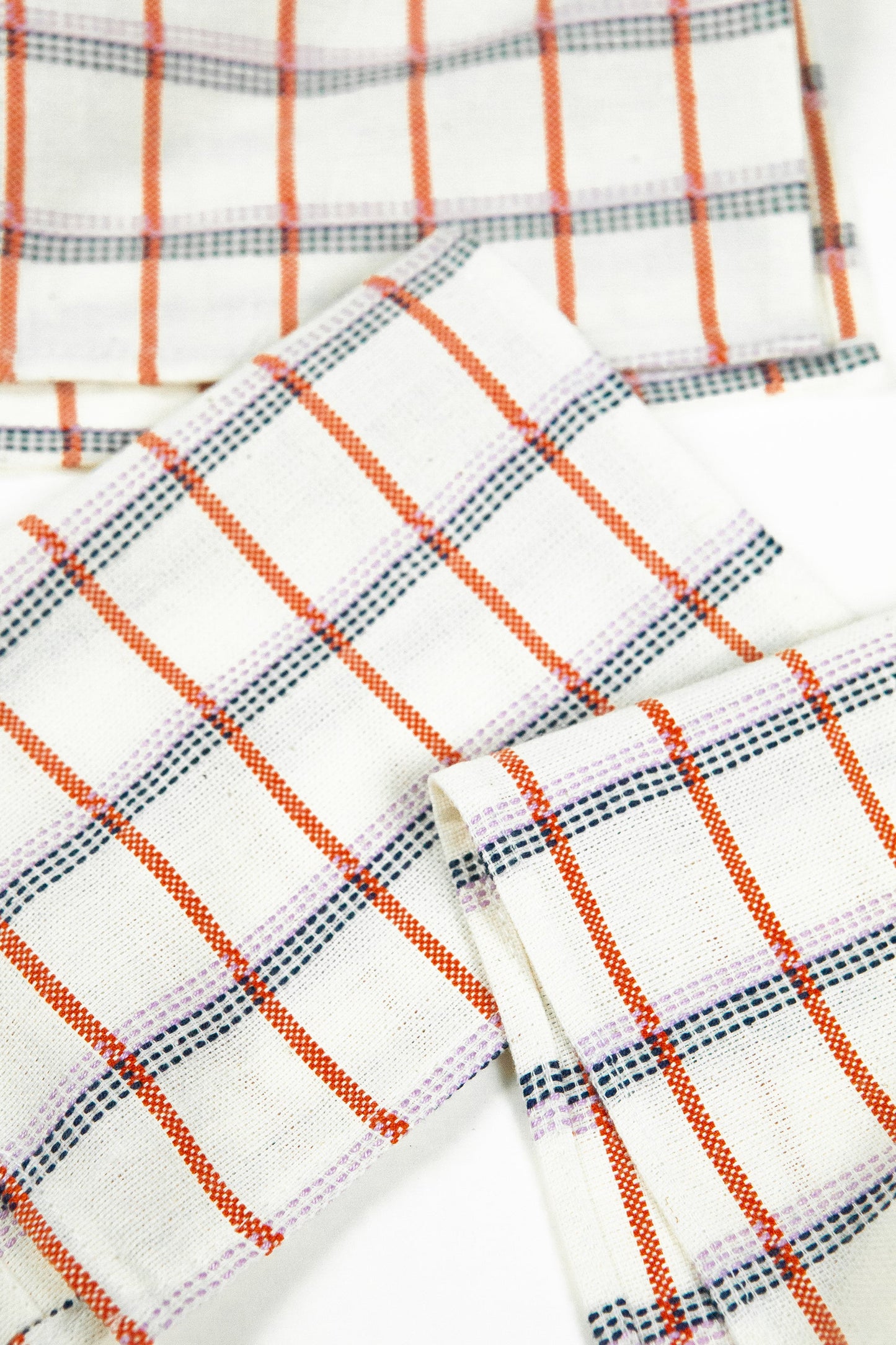 San Lucas Plaid White & Orange Cocktail Napkins Set of 4