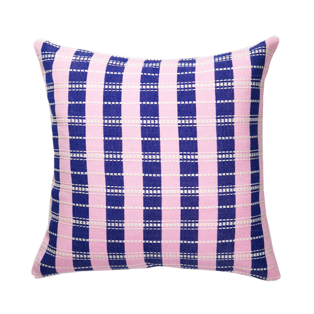 Santiago Grid Pillow - Royal and Baby Pink