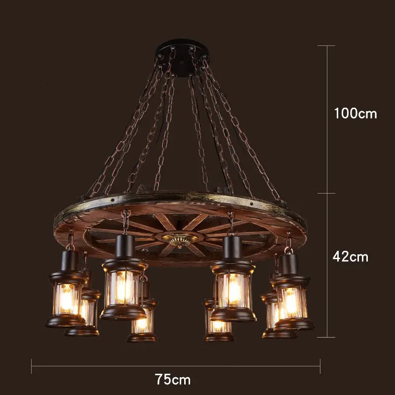 Antique Industrial Retro Wood E27 LED Ceiling Chandelier - Creative Vintage Pendant Lighting for LOFT, Bar, and More