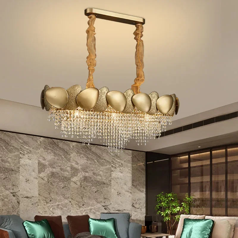 LED Tassels Crystal Chandelier - Modern Stainless Steel Gold Long/Round Pendant Light
