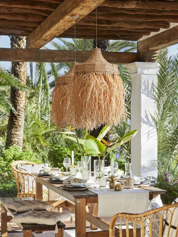 Wabi Sabi Rattan Grass Pendant Lamps - Handmade Japanese-Inspired Natural Lighting with Simple Elegance
