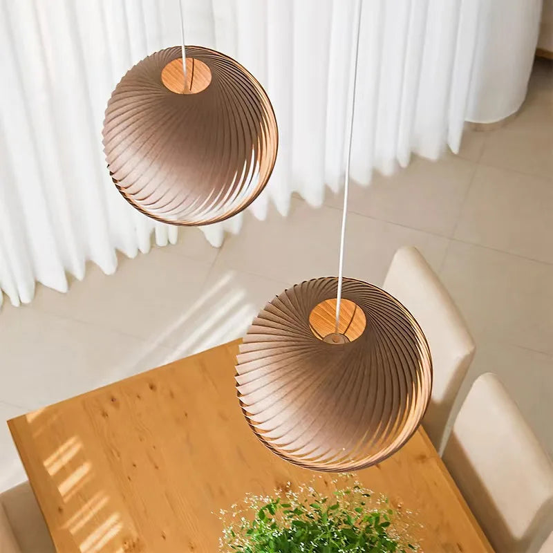 Nordic Round Ball Wooden Pendant Light - Simple and Creative Lighting for Living Room, Bedroom, Dining Room, and Bar Decor