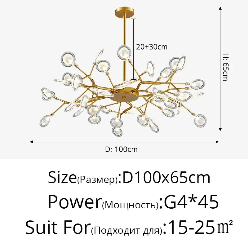 Modern Firefly LED Chandelier - Black and Gold Ceiling Pendant Lamp for Living Room, Bedroom, Hall, and Minimalist Home Decor Indoor Lighting