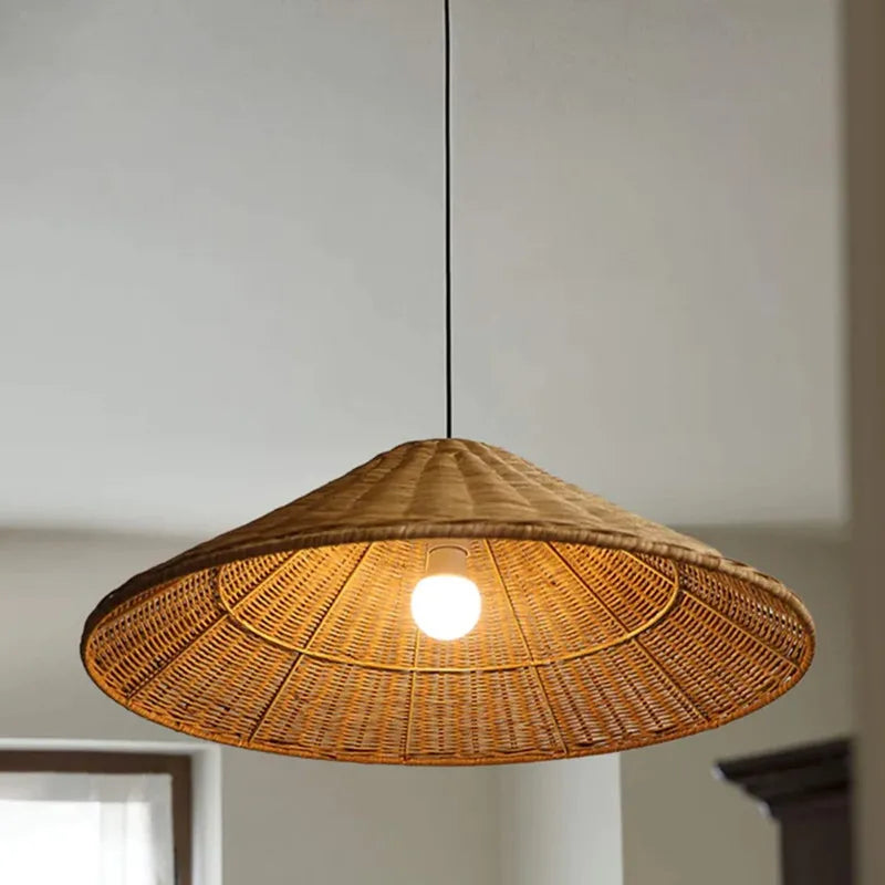 Minimalist Rattan Dou Pendant Light - Hand-Knitted Elegance for Dining, Living, and Kitchen Spaces