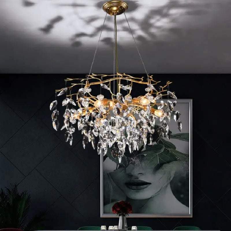 Modern LED Leaf Crystal Ceiling Chandeliers - Elegance for Living, Dining, and Bedrooms