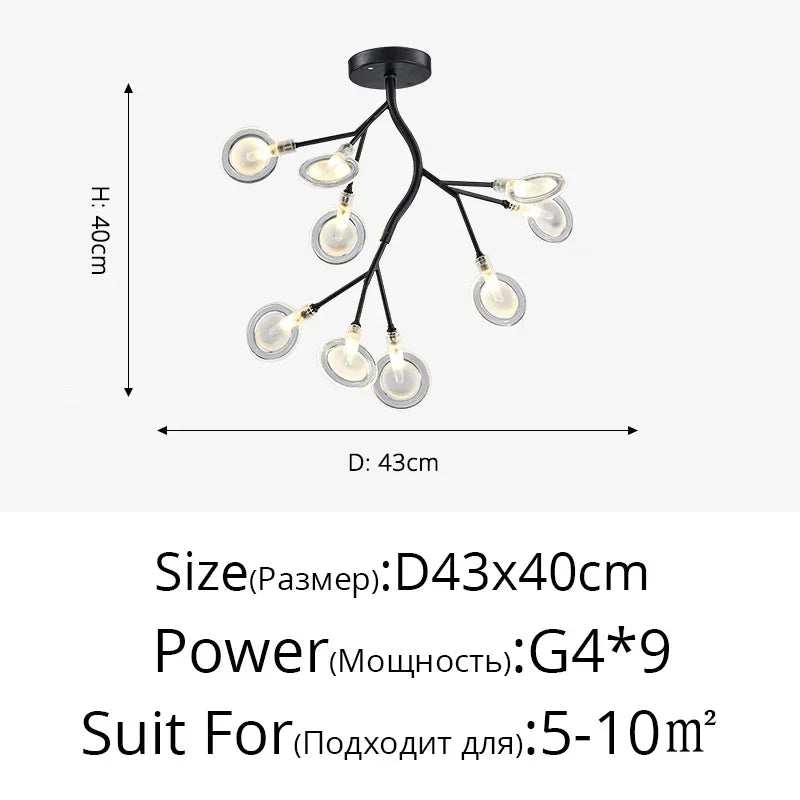 Modern Firefly LED Chandelier - Black and Gold Ceiling Pendant Lamp for Living Room, Bedroom, Hall, and Minimalist Home Decor Indoor Lighting