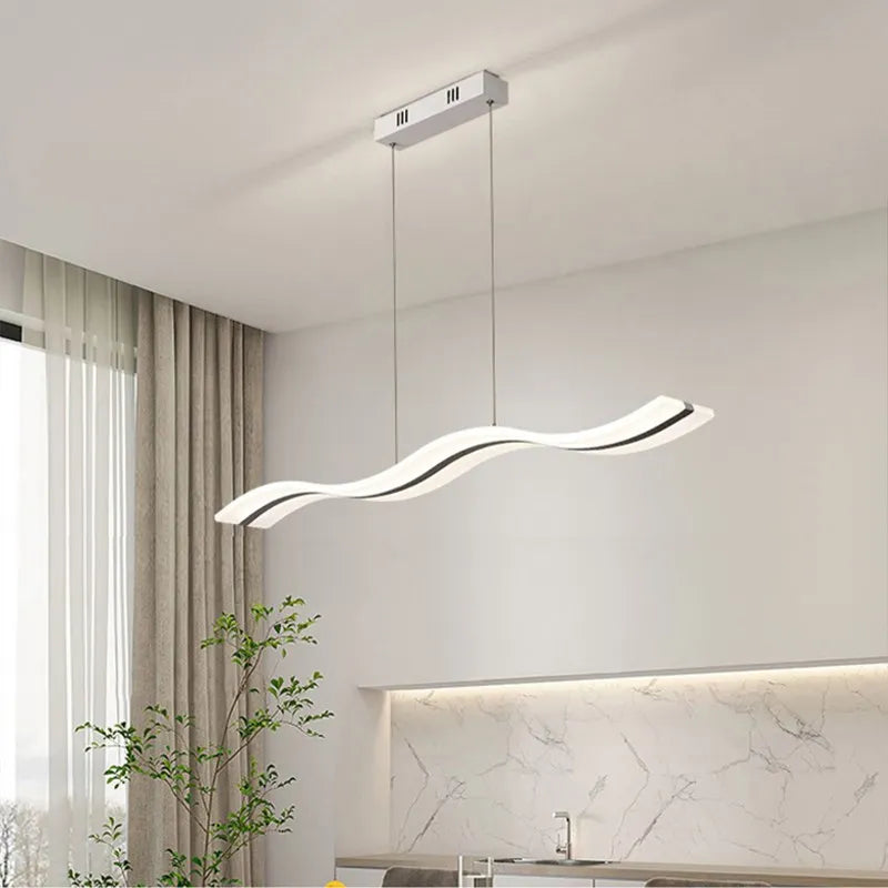Sleek LED Wave Pendant Light - Minimalist Elegance for Dining Rooms and Creative Restaurant Decor