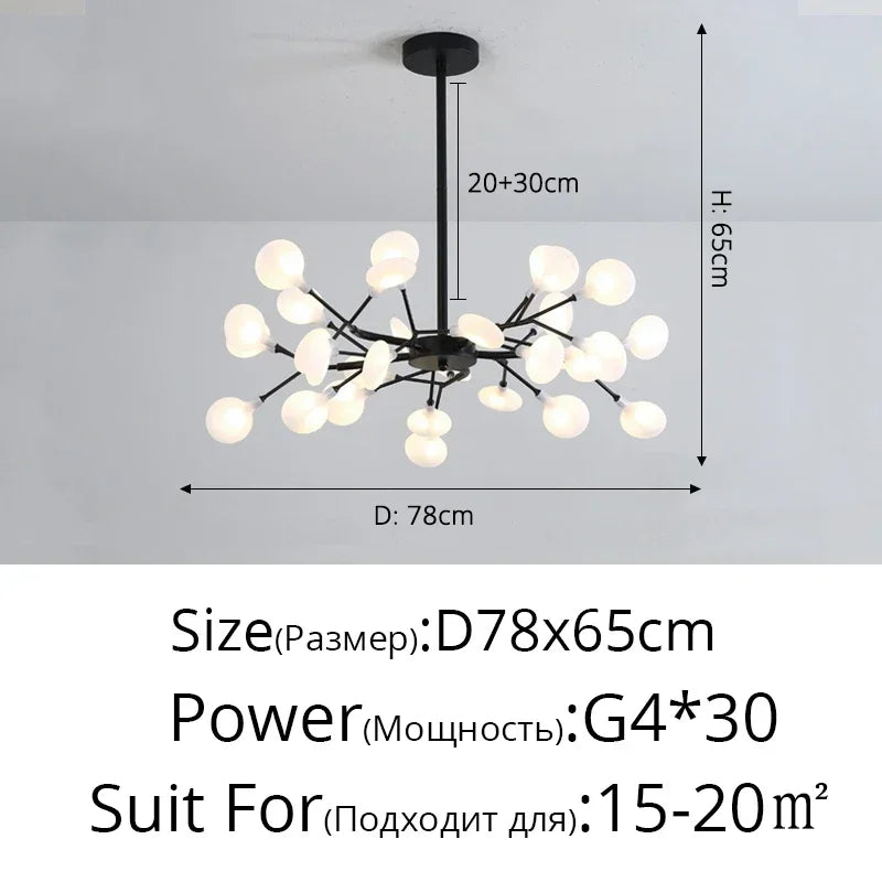 Modern Firefly LED Chandelier - Black and Gold Ceiling Pendant Lamp for Living Room, Bedroom, Hall, and Minimalist Home Decor Indoor Lighting