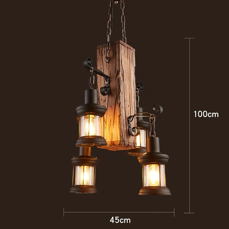 Antique Industrial Retro Wood E27 LED Ceiling Chandelier - Creative Vintage Pendant Lighting for LOFT, Bar, and More