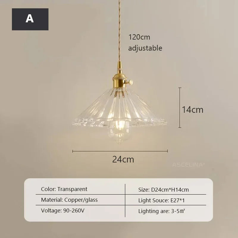 Retro Glass Chandelier Single Head Clear Glass Pendant Lamps Restaurant Tea Room Bar Bedrooms Studio Cafe Clothing Stores Lustre