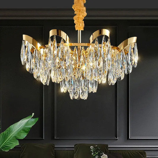 Modern LED Sunflower Crystal Ceiling Chandeliers - Bionic Elegance for Living and Dining Spaces