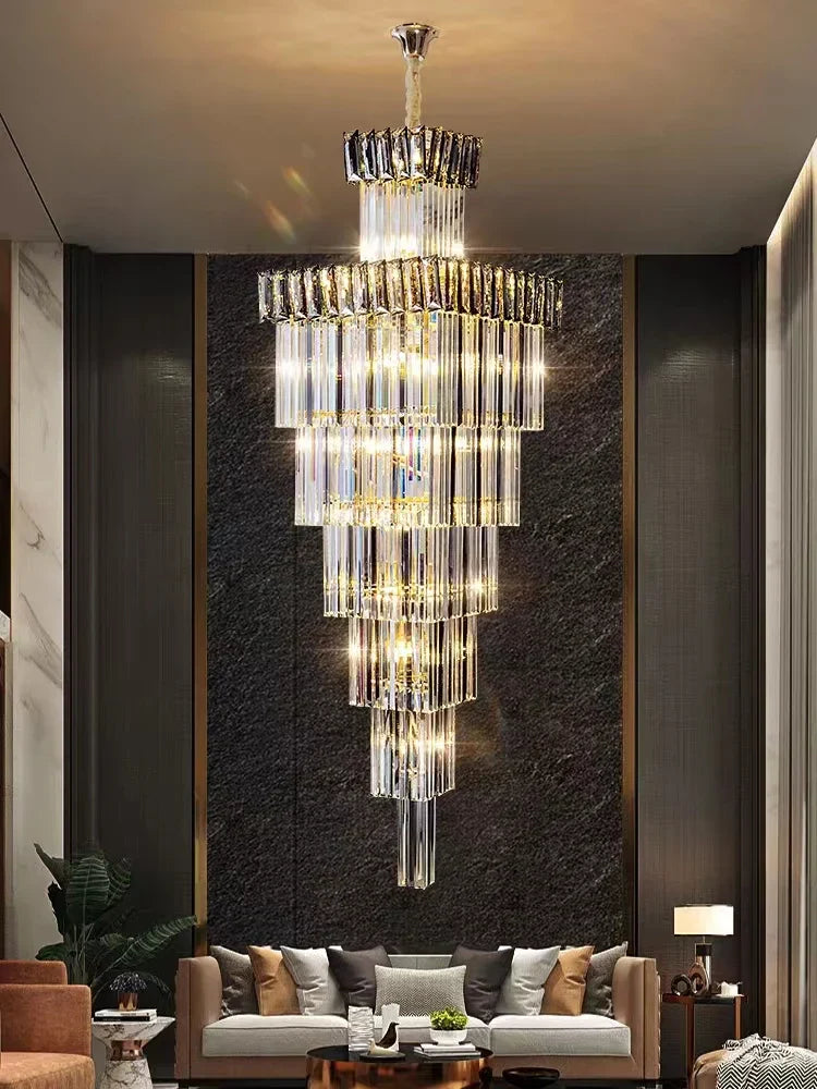 Luxurious Crystal Clear Pendant Light - Artistic Chandelier for Elegant Living Rooms and Staircases
