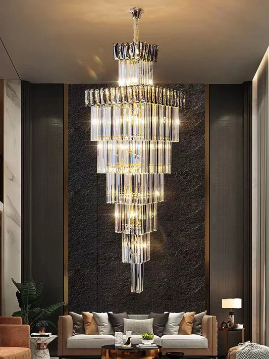 Luxurious Crystal Clear Pendant Light - Artistic Chandelier for Elegant Living Rooms and Staircases