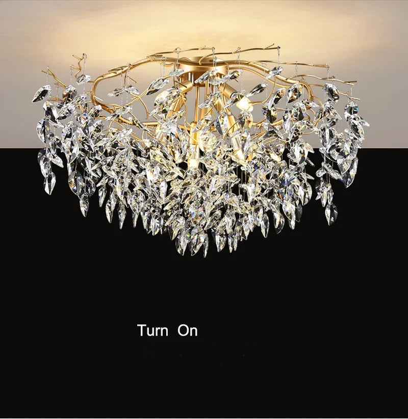 Elegant Long Gold K9 Crystal Chandelier - Ideal for Kitchen, Dining Room, Bedroom, and Living Room Ceiling Lighting, Featuring Branch-Style Chandeliers