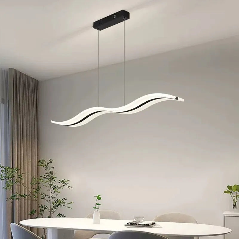 Sleek LED Wave Pendant Light - Minimalist Elegance for Dining Rooms and Creative Restaurant Decor
