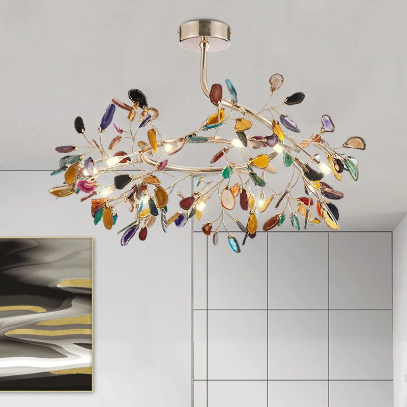 Nordic Colorful Agate LED Ceiling Chandeliers - Illuminate Your Living, Dining, and Bedroom with Artistic Elegance