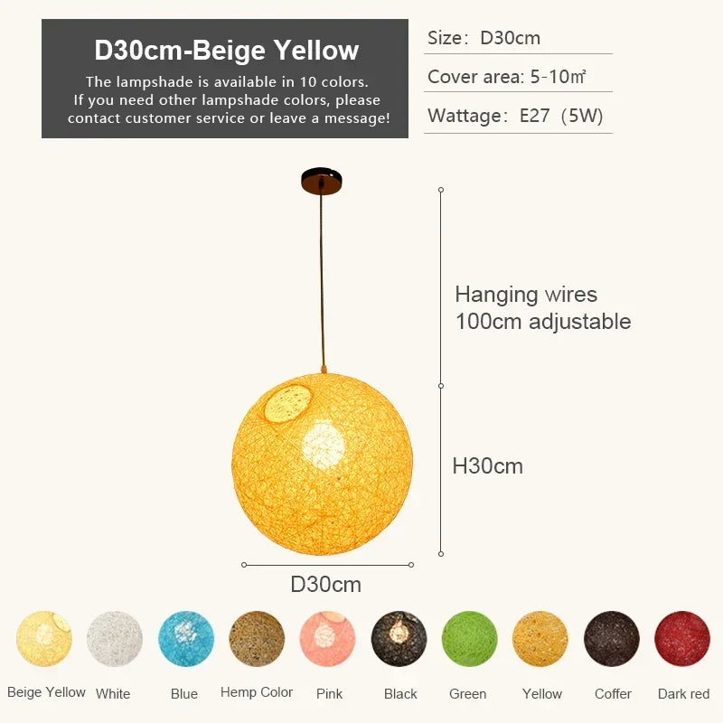 Nordic Rattan Weaving Spherical Chandelier Led Pendant Lights For Living Room Loft Hanging Lamp Home Decorations Lustre Fixtures