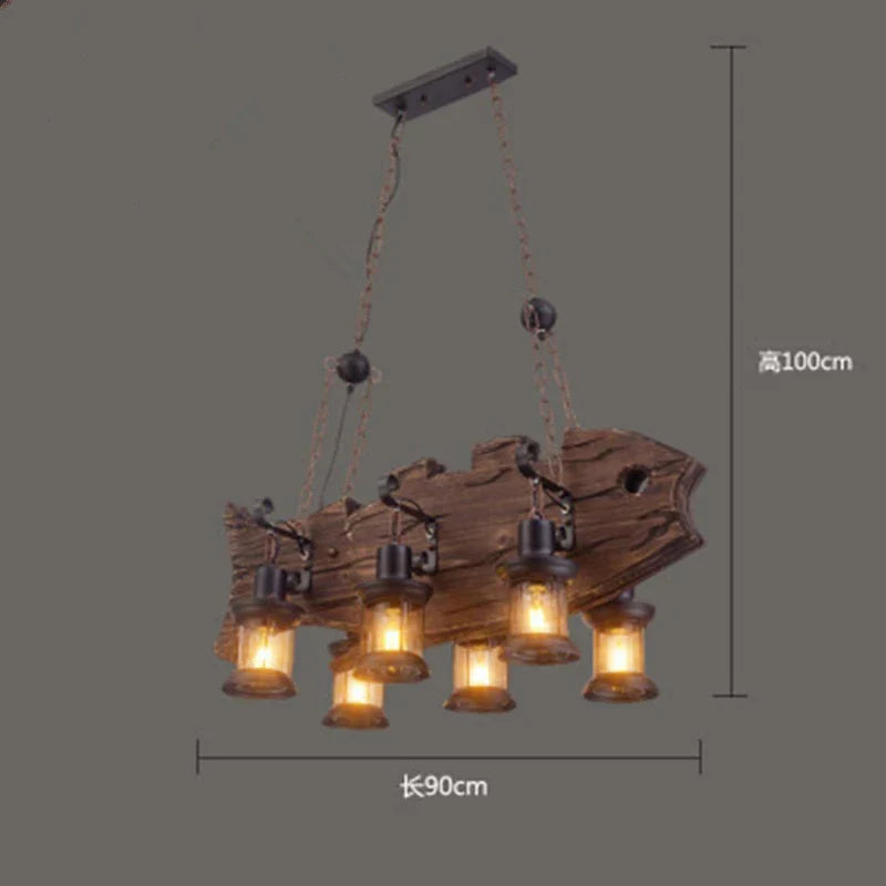 Antique Industrial Retro Wood E27 LED Ceiling Chandelier - Creative Vintage Pendant Lighting for LOFT, Bar, and More