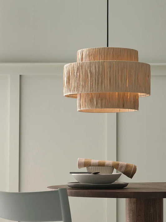 Artful Hand-Knitted Rattan Pendant Lamp - Elegant Lighting for Living Rooms and Bedrooms