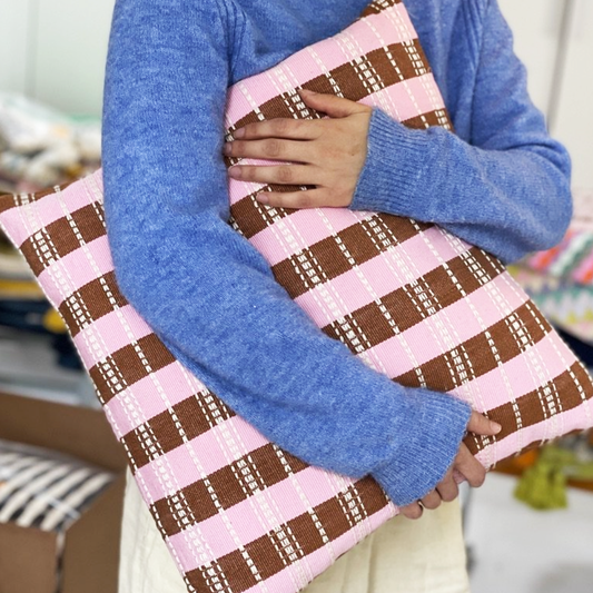 Santiago Grid Pillow - Baby Pink &amp; Umber - 18"x18"