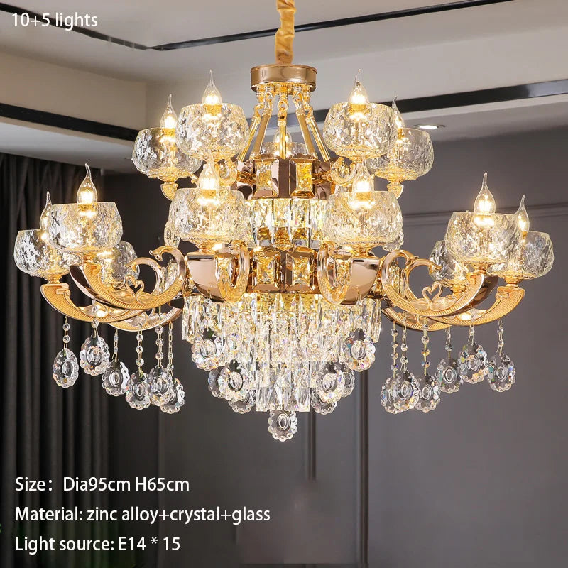 Grand European Style Crystal Pendant Lamp - High-Grade Luxury for Living Rooms, Dining Areas, and Bedrooms