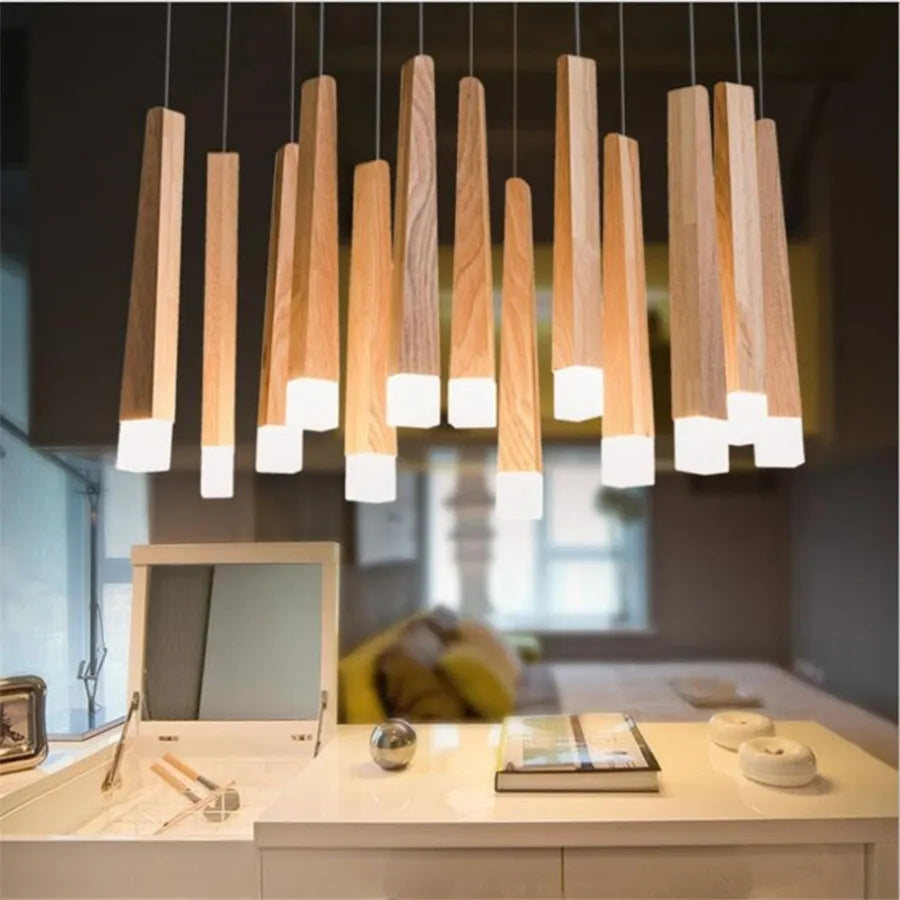 Modern Wooden Stick Pendant Light - Nordic Elegance for Kitchen and Living Room Decor