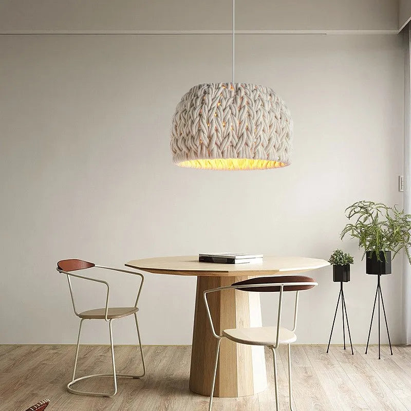 Nordic Wabi Sabi E27 LED Pendant Lights - Knitted Rope Minimalism Hanging Lamp for Dining Room and Unique Suspend Light Fixtures