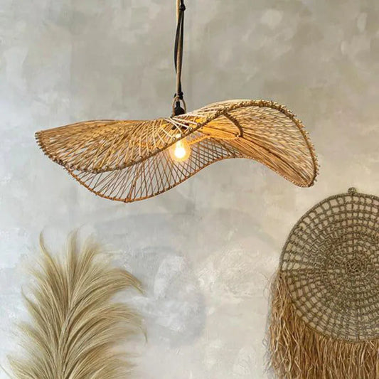 Handmade Art Rattan Pendant Lamp - Oriental Water Pattern Luminaire for Elegant Living Room and Bedroom Decor