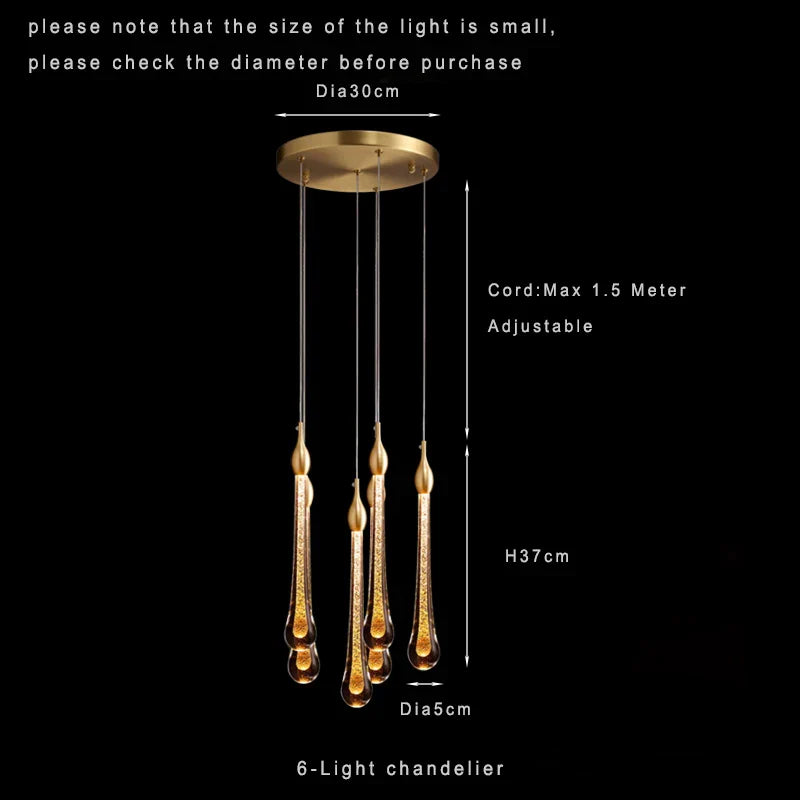Lamp LED Chandelier - Modern Raindrop Crystal Pendant Light Fixtures in Gold for Kitchen Islands and Foyers