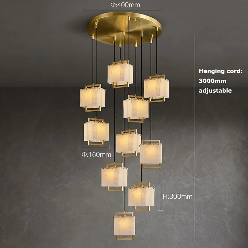 Modern Natural Marble LED Living Room Chandeliers - Elegant Lighting Fixtures for Staircases, Lofts, and Dining Rooms