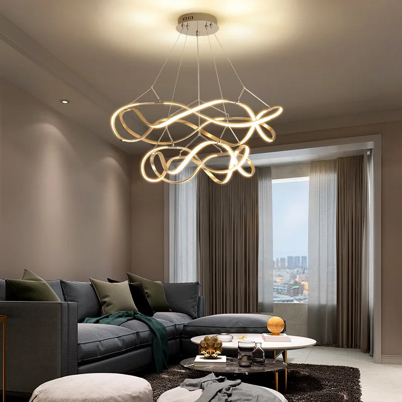 Modern LED Round Pendant Lamplight - Modern Large Chandelier in Gold