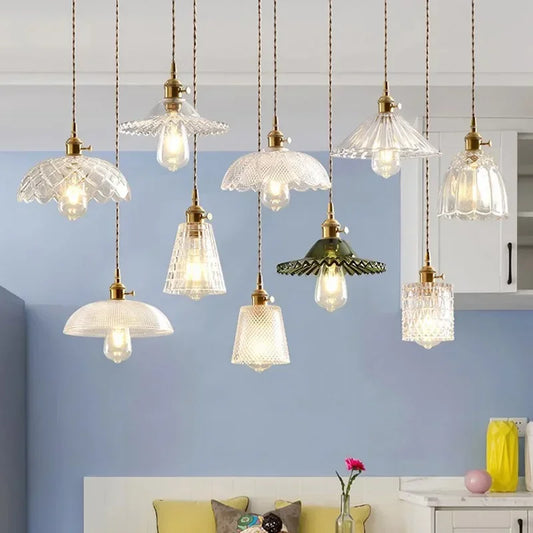 Retro Glass Chandelier Single Head Clear Glass Pendant Lamps Restaurant Tea Room Bar Bedrooms Studio Cafe Clothing Stores Lustre