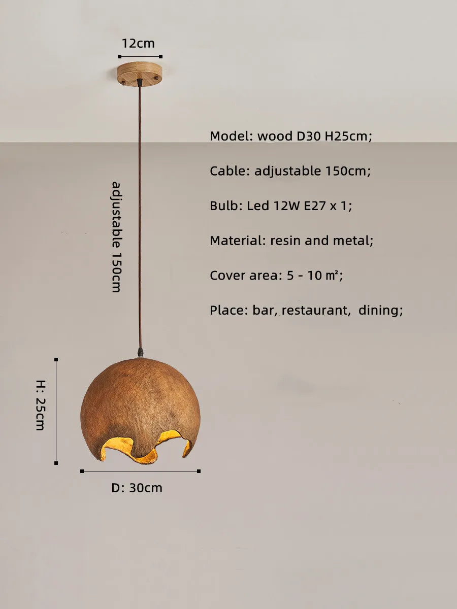 Nordic Wabi Sabi E27 LED Pendant Lights - Japan Restaurant Resin Hanging Lamp for Dining Room, Bar, and Unique Suspended Light Fixtures