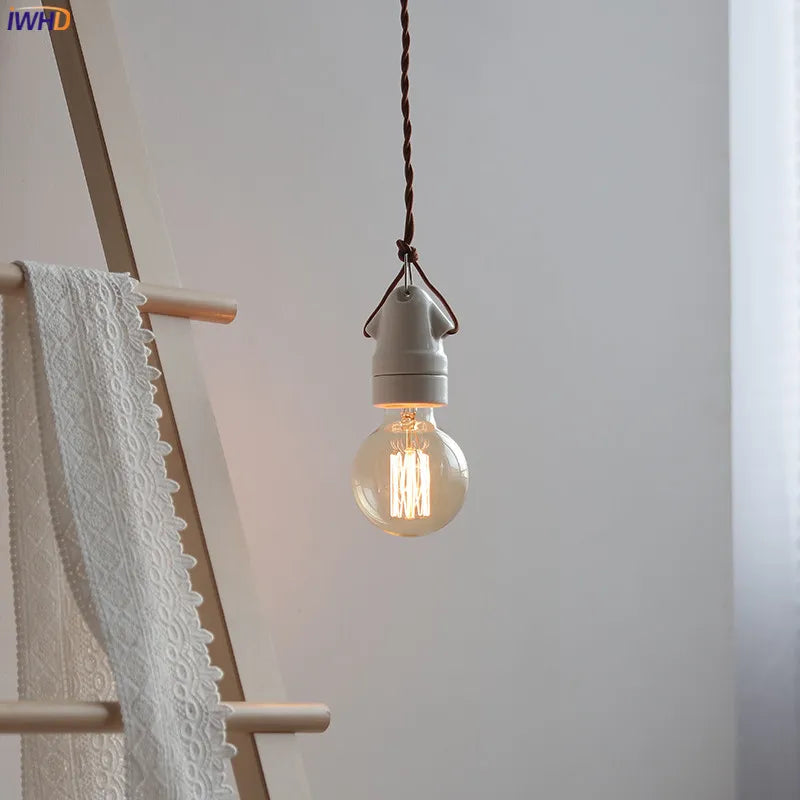 Single Head Ceramic LED Pendant Lamp Beside Industrial Loft Vintage Style Hanging Light Japanese Hanglamp Lamparas Edison