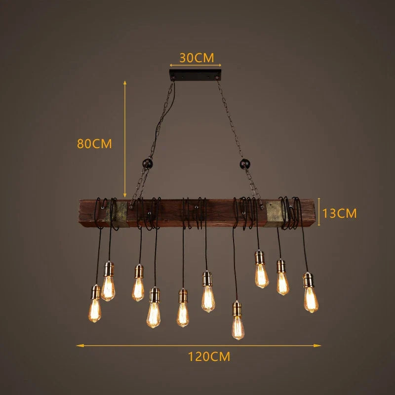 Antique Industrial Retro Wood E27 LED Ceiling Chandelier - Creative Vintage Pendant Lighting for LOFT, Bar, and More