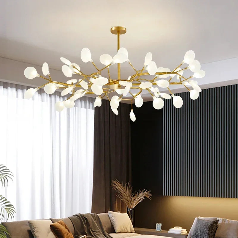 Modern Firefly LED Chandelier - Black and Gold Ceiling Pendant Lamp for Living Room, Bedroom, Hall, and Minimalist Home Decor Indoor Lighting