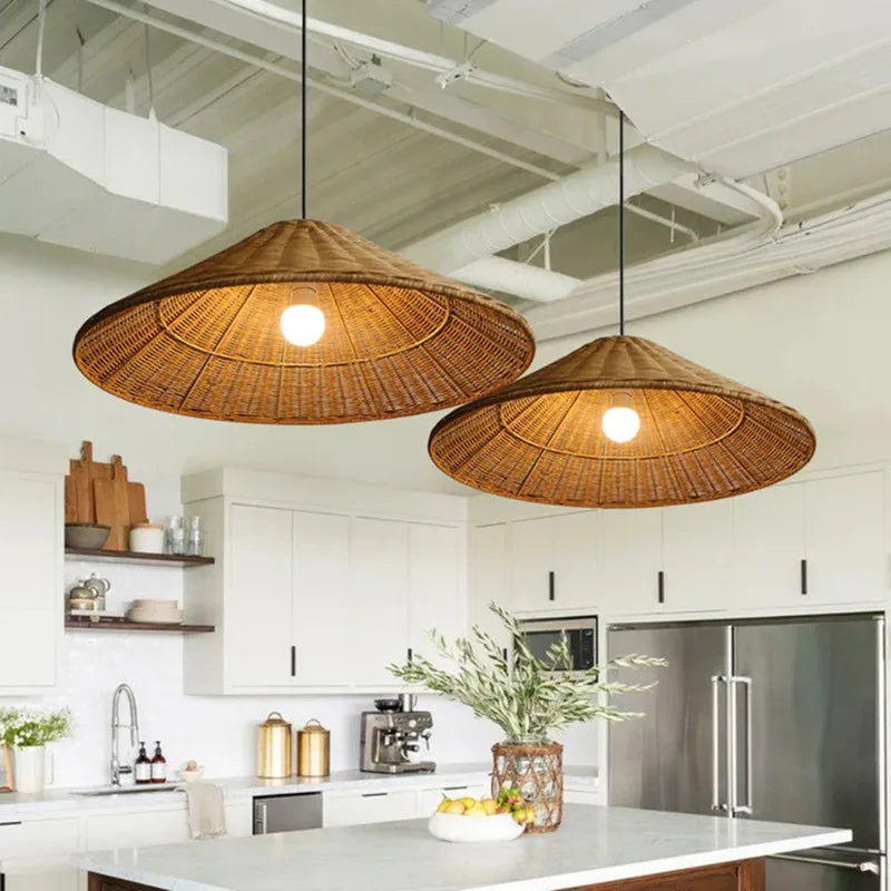 Minimalist Rattan Dou Pendant Light - Hand-Knitted Elegance for Dining, Living, and Kitchen Spaces