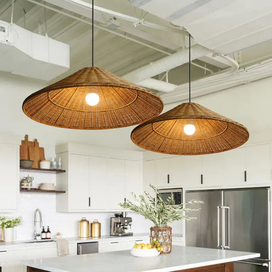 Minimalist Rattan Dou Pendant Light - Hand-Knitted Elegance for Dining, Living, and Kitchen Spaces