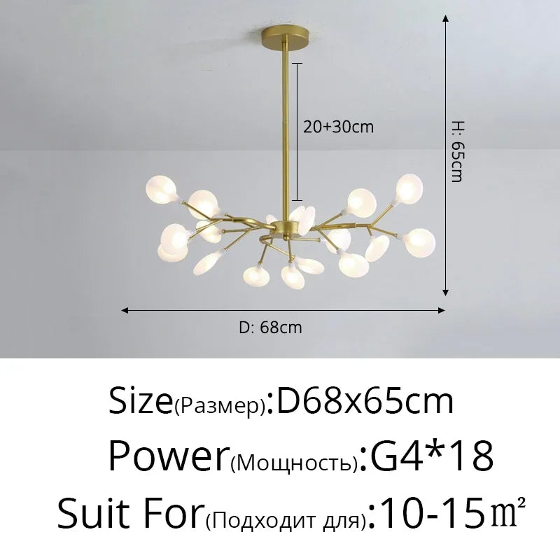 Modern Firefly LED Chandelier - Black and Gold Ceiling Pendant Lamp for Living Room, Bedroom, Hall, and Minimalist Home Decor Indoor Lighting