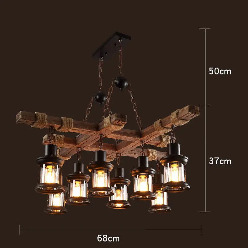 Antique Industrial Retro Wood E27 LED Ceiling Chandelier - Creative Vintage Pendant Lighting for LOFT, Bar, and More