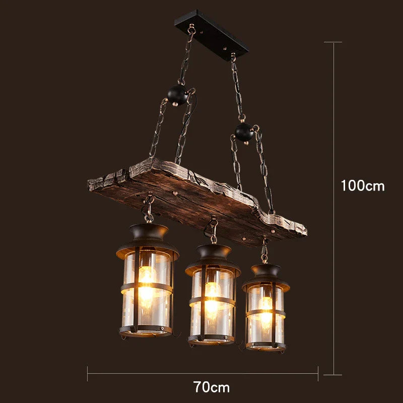 Antique Industrial Retro Wood E27 LED Ceiling Chandelier - Creative Vintage Pendant Lighting for LOFT, Bar, and More