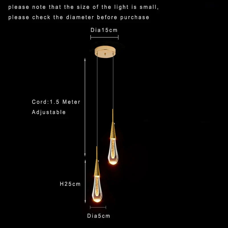 Lamp LED Chandelier - Modern Raindrop Crystal Pendant Light Fixtures in Gold for Kitchen Islands and Foyers