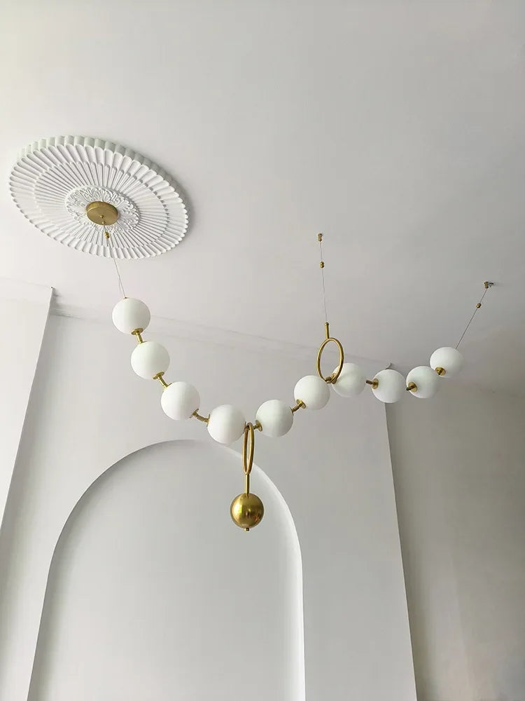 Nordic Luxury Necklace Led Pendant Light  For Ceiling Chandelier White Glass Ball Hanging Lamp Glass Lampshade 12cm