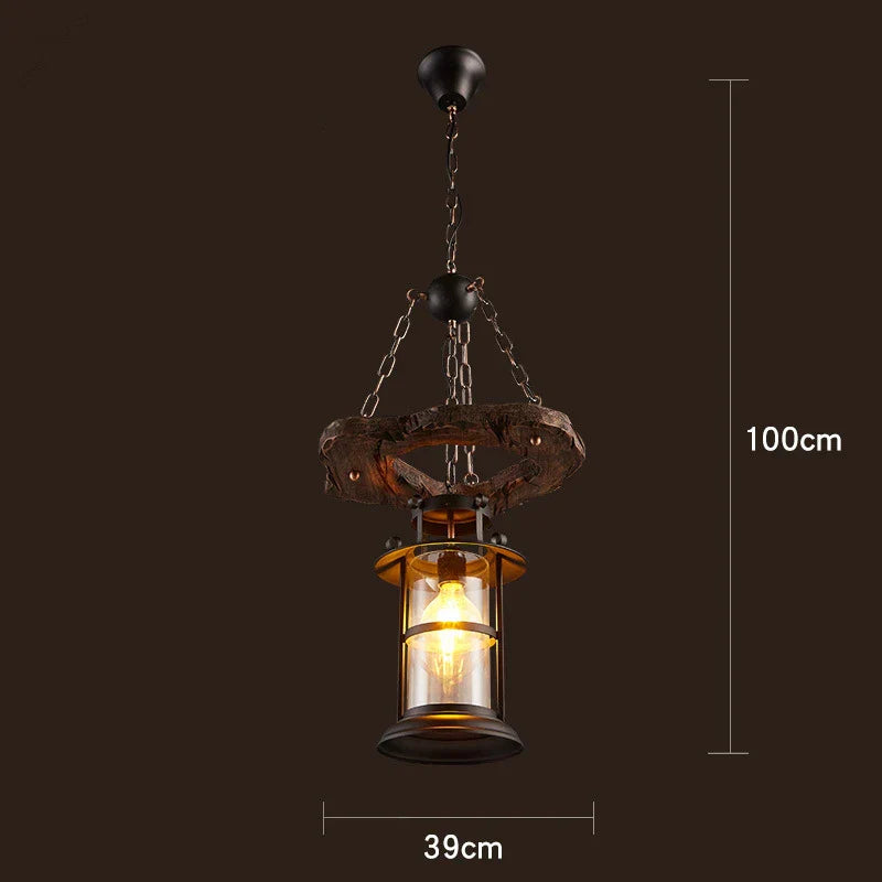 Antique Industrial Retro Wood E27 LED Ceiling Chandelier - Creative Vintage Pendant Lighting for LOFT, Bar, and More