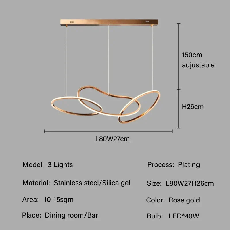 Modern Rose Gold LED Chandeliers - Elegant Lighting for Living and Dining Room Decor