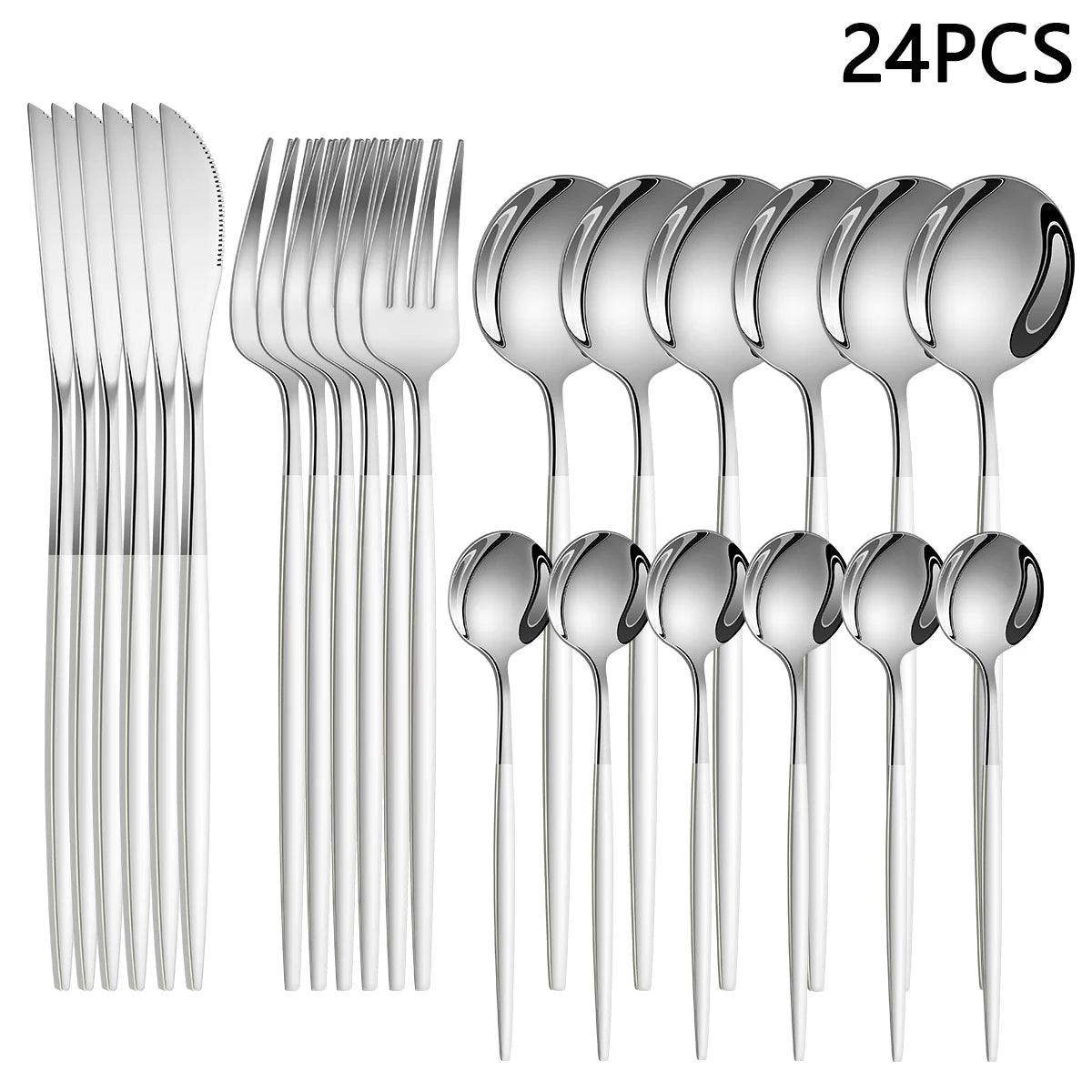 Dining & Tableware: 4/6/16/24pcs Household stainless steel cutlery set Thin Portuguese cutlery includes steak knife, fork, soup spoon, coffee spoon by DaAvere Home