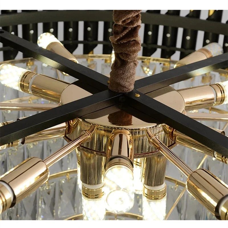Modern LED Luxury Black Gold Crystal Chandeliers - Elegant Indoor Lighting Fixture for Living and Dining Rooms