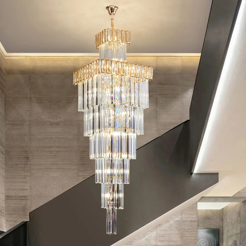 Luxurious Crystal Clear Pendant Light - Artistic Chandelier for Elegant Living Rooms and Staircases